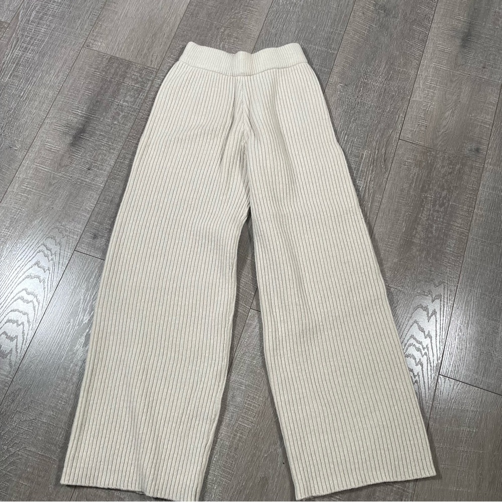 MANIERE Wide Leg Rib Knit Pant High Rise light beige